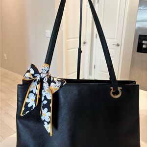 Salvatore Ferragamo Black Tote with Floral Scarf